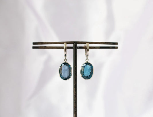 London Blue Topaz Drop Earrings in 925 Silver – Handmade Everyday Gemstone Jewelry
