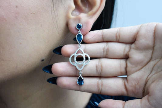 London Blue Topaz Chandelier Earrings in 925 Silver – Statement Gemstone Jewelry