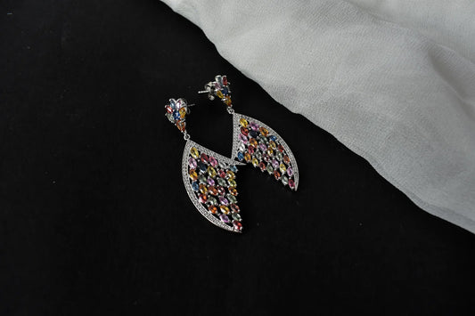 Multi Sapphire Wing Drop Earrings in 925 Silver – Designer Statement Fine Jewelry