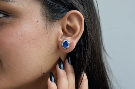 Blue Sapphire Halo Stud Earrings in 925 Silver – Classic Everyday Gemstone Jewelry