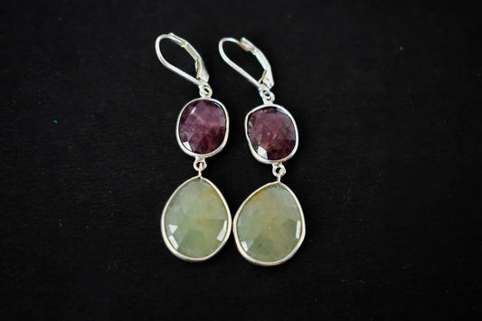 Two-Stone Sapphire Drop Earrings in 925 Silver – Designer Multi Gemstone Jewelry