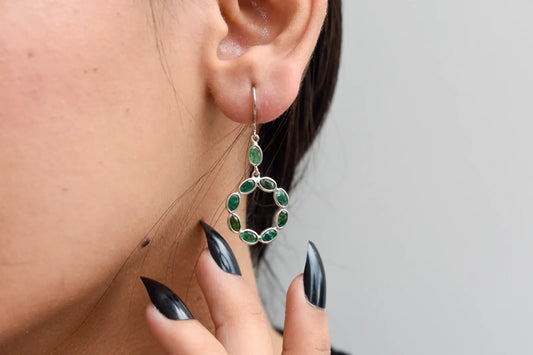 Emerald Wreath Drop Earrings in 925 Silver – Designer Open Circle Gemstone Jewelry