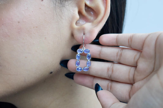 Tanzanite Link Drop Earrings in 925 Silver – Handmade Open Frame Gemstone Jewelry