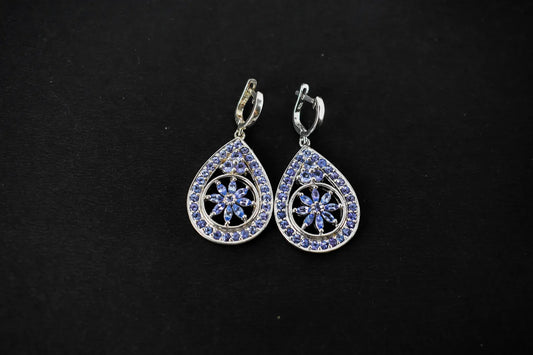 Tanzanite Cluster Pendant Drop Earrings in 925 Silver – Statement Gemstone Jewelry