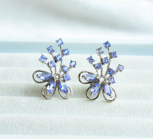 Tanzanite Cluster Stud Earrings in 925 Silver – Elaborate Statement Gemstone Jewelry