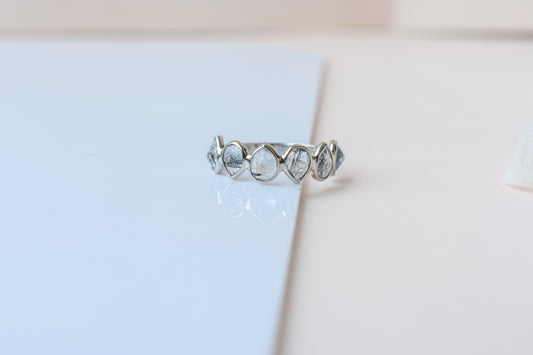 Rutilated quartz eternity band ring in 925 silver