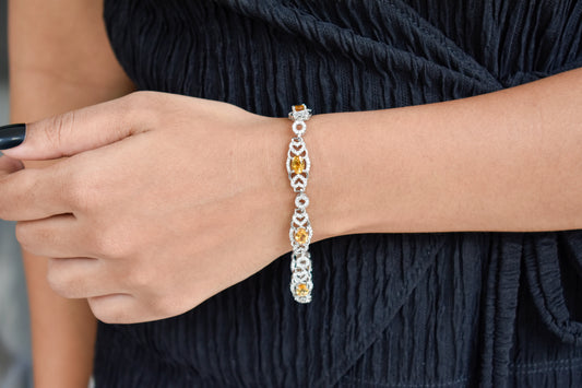 Citrine and cubic zirconia halo bracelet in 925 silver