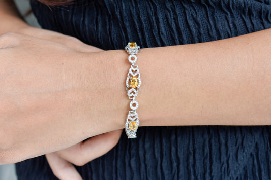 Citrine and cubic zirconia halo bracelet in 925 silver