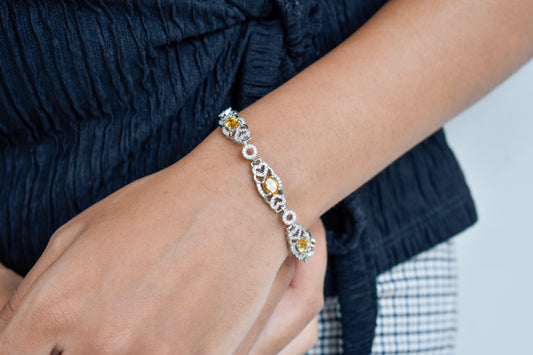 Citrine and cubic zirconia halo bracelet in 925 silver
