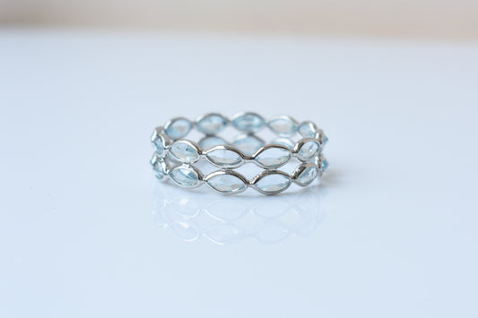 Sky blue topaz double row marquise eternity ring in 925 silver