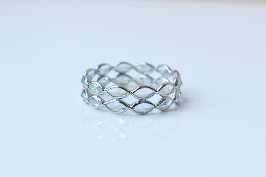 Sky blue topaz double row marquise eternity ring in 925 silver