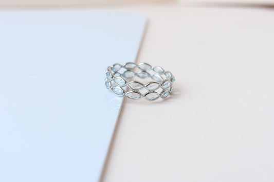 Sky blue topaz double row marquise eternity ring in 925 silver