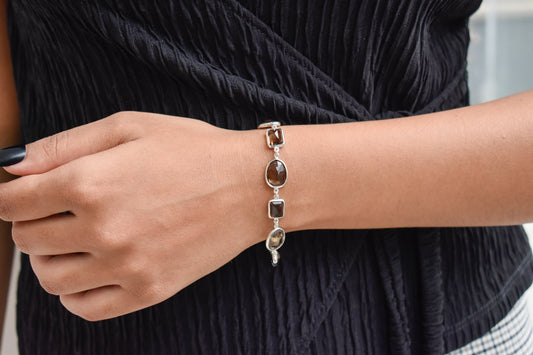 Smoky quartz bezel bracelet in 925 silver