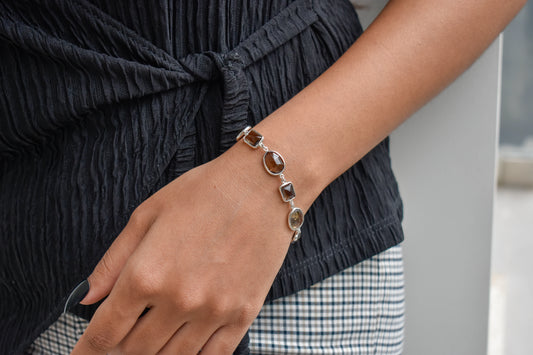 Smoky quartz bezel bracelet in 925 silver