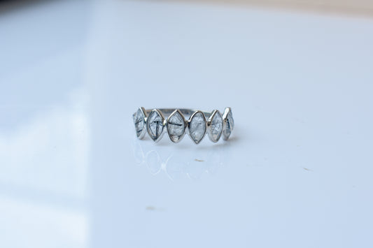 Marquise-cut rutilated quartz eternity ring in 925 silver