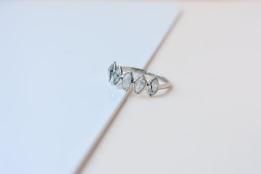Marquise-cut rutilated quartz eternity ring in 925 silver