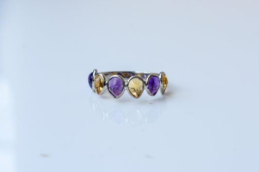 Amethyst and citrine eternity band ring in 925 silver