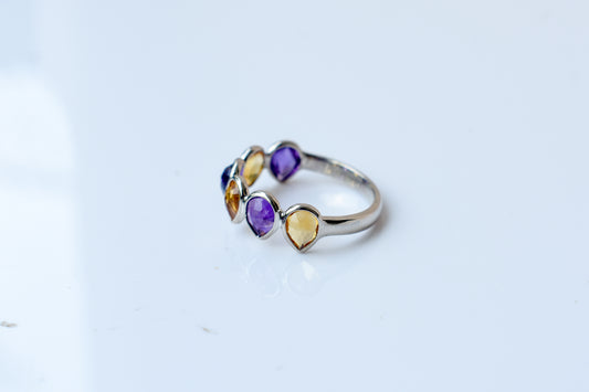 Amethyst and citrine eternity band ring in 925 silver