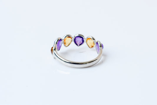 Amethyst and citrine eternity band ring in 925 silver