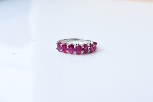 Ruby seven stone row ring in 925 silver