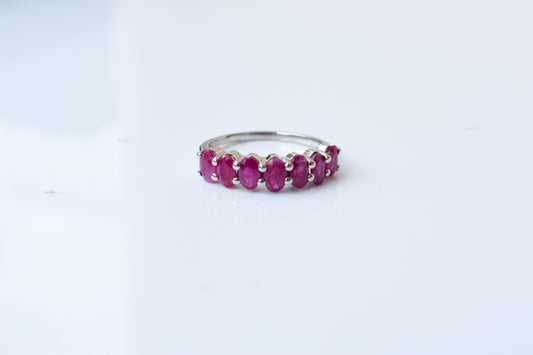 Ruby seven stone row ring in 925 silver