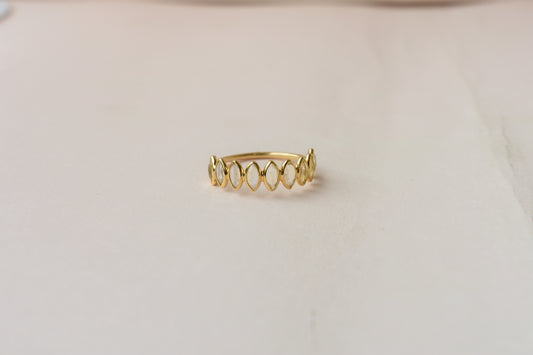 Rainbow Moonstone Marquise Half Eternity Ring in 18K Gold | Qala Fine Jewels