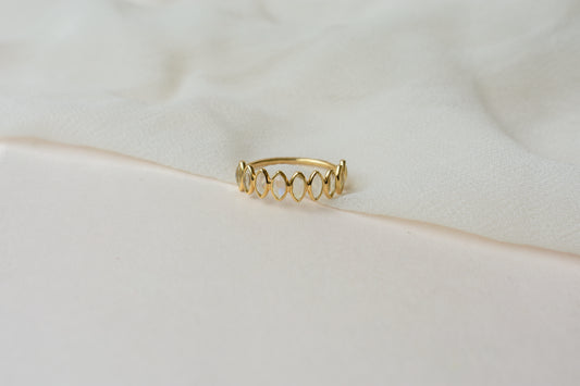 Rainbow Moonstone Marquise Half Eternity Ring in 18K Gold | Qala Fine Jewels
