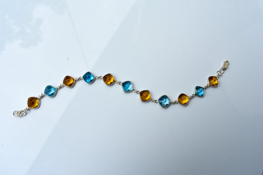 Swiss Blue Topaz and citrine bezel bracelet in 925 silver
