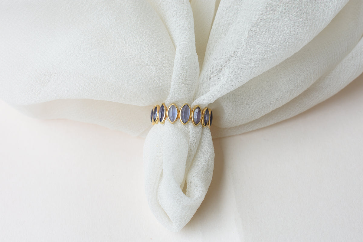 Tanzanite Marquise Band Ring in 18K Gold – Bezel-Set Stackable Ring