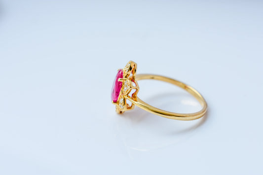 Ruby and diamond flower cluster ring in 18K gold