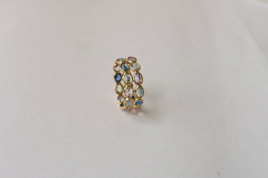 Multi Sapphire Double Row Eternity Band in 18K Gold – Oval Bezel-Set Ring