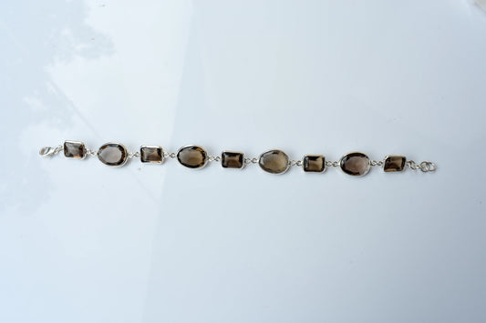 Smoky quartz bezel bracelet in 925 silver