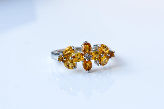 Citrine flower cluster ring in 925 silver