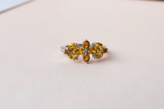 Citrine flower cluster ring in 925 silver