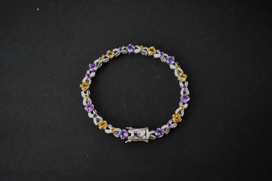 Amethyst and citrine tennis bracelet with alternating round stones in 925 silver
