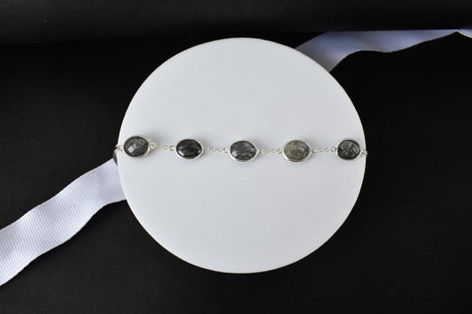 Black rutilated quartz bracelet with oval bezel-set stones in 925 silver
