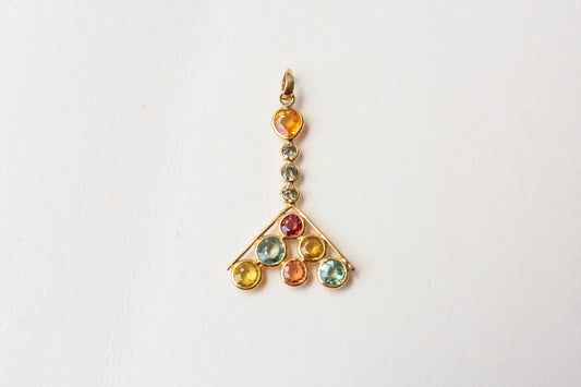 18K gold pendant with multi-colour sapphire cluster and diamonds