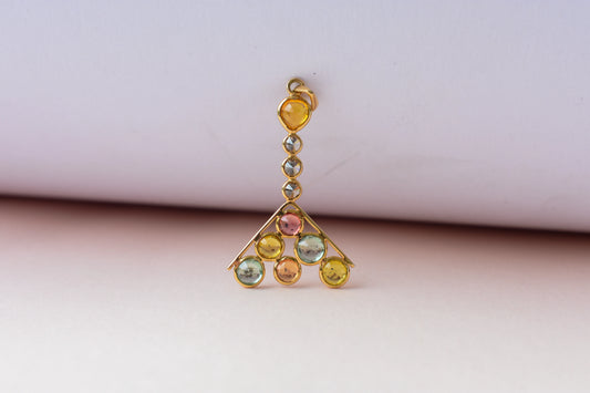 18K gold pendant with multi-colour sapphire cluster and diamonds