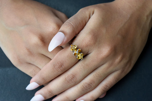 Citrine flower cluster ring in 925 silver