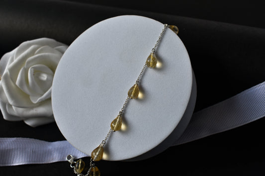 Citrine briolette dangle bracelet with faceted teardrops on a 925 silver chain