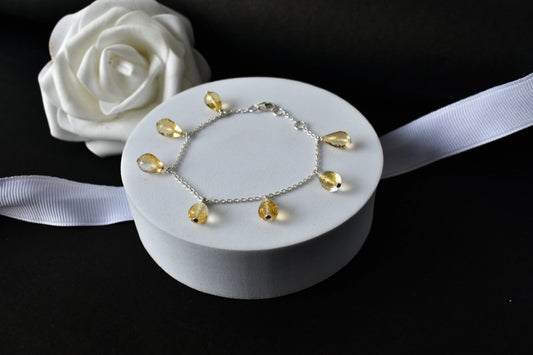 Citrine briolette dangle bracelet with faceted teardrops on a 925 silver chain