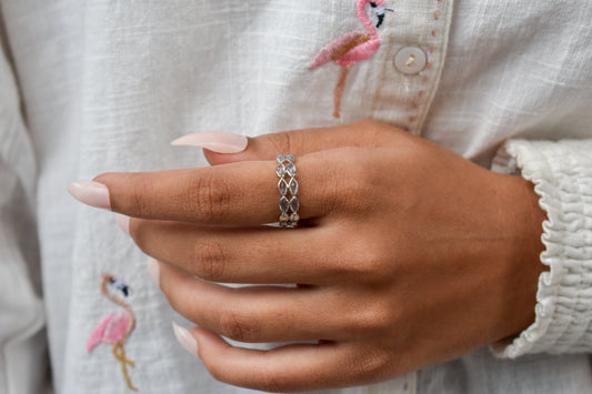 Sky blue topaz double row marquise eternity ring in 925 silver