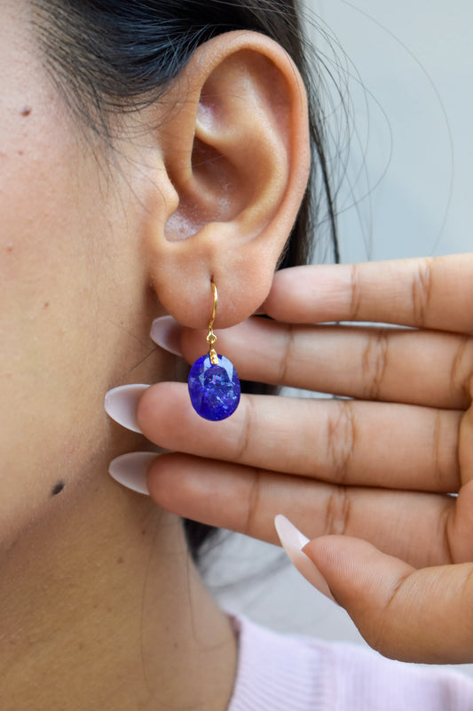 18K gold earrings with raw tanzanite nugget drops