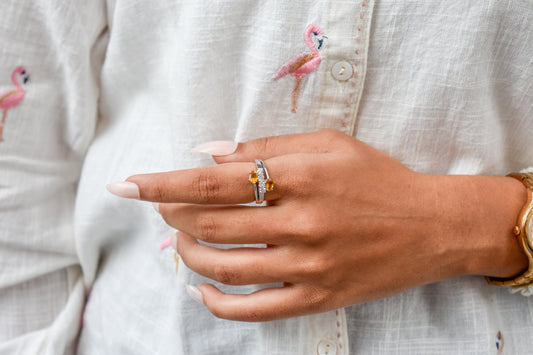 Citrine bypass ring with pear-cut stones in 925 silver