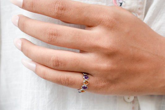 Amethyst and citrine eternity band ring in 925 silver