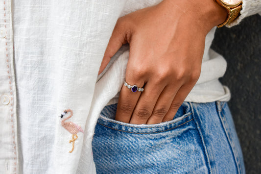 Amethyst five stone ring in 925 silver