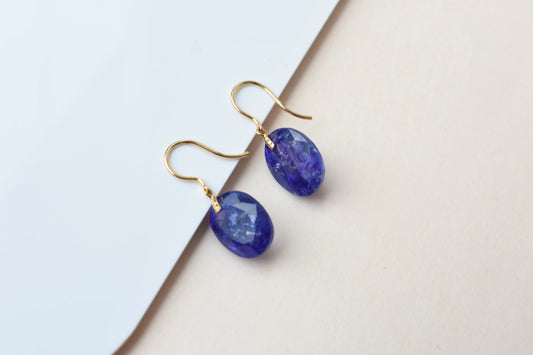 18K gold earrings with raw tanzanite nugget drops