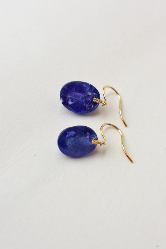 18K gold earrings with raw tanzanite nugget drops