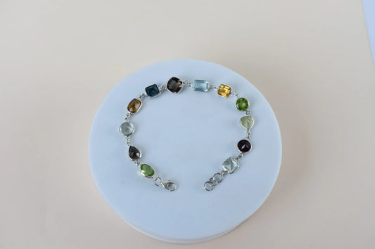 Multi gemstone mixed-cut bracelet in 925 silver