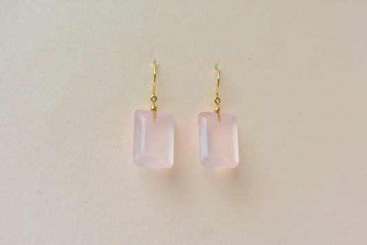 18K gold drop earrings with emerald-cut rose quartz